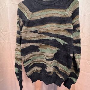 Dries Van Noten Black and Green Camouflage Crewneck Sweater